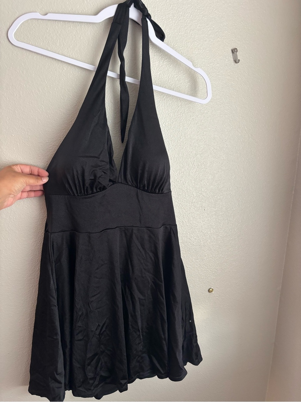 Popilush Black Satin Halter Mini Dress Built-In Shapewear Size XL NWT